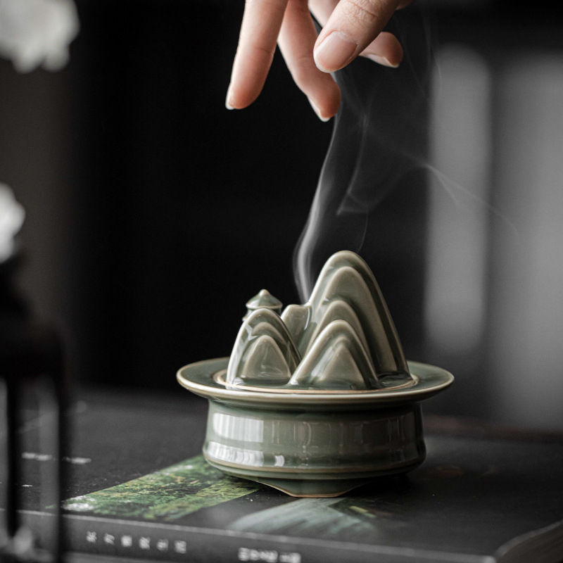 越窯青瓷盤香爐茶道擺件