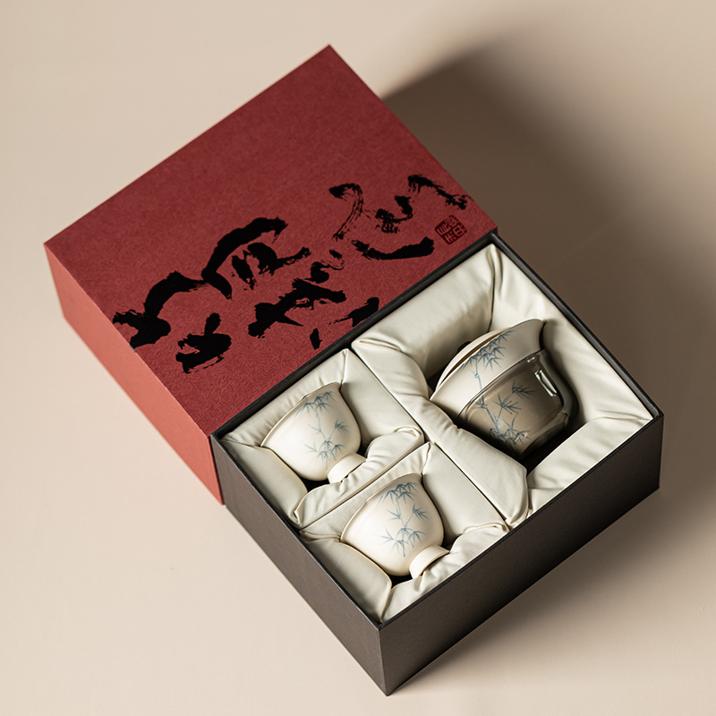 粉引手繪竹清風茶具套組