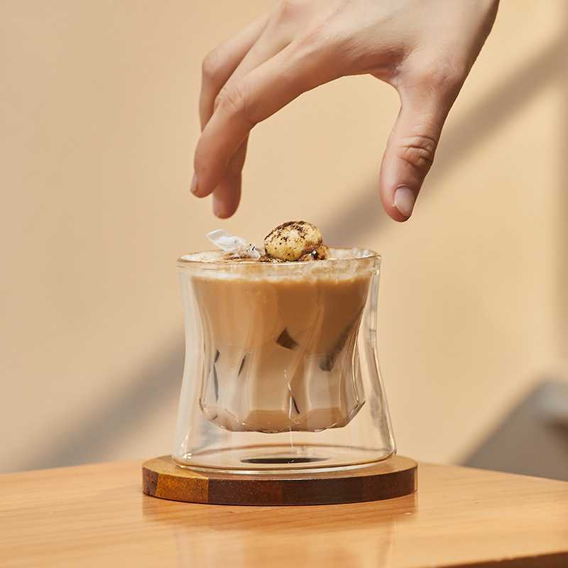 美索米亞高顏值雙層束腰玻璃咖啡杯