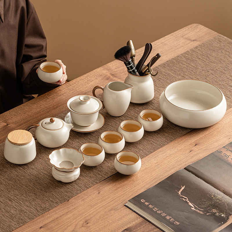 米黃簡約汝窯茶具套裝