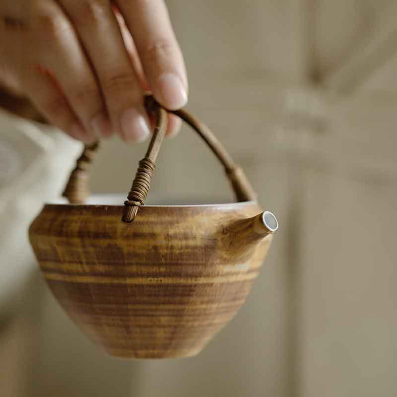 純手工日式粗陶竹編茶海