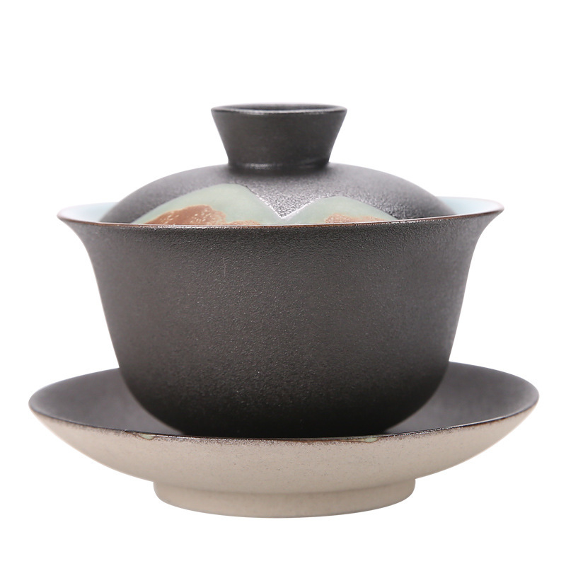 日式手繪陶瓷三才蓋碗