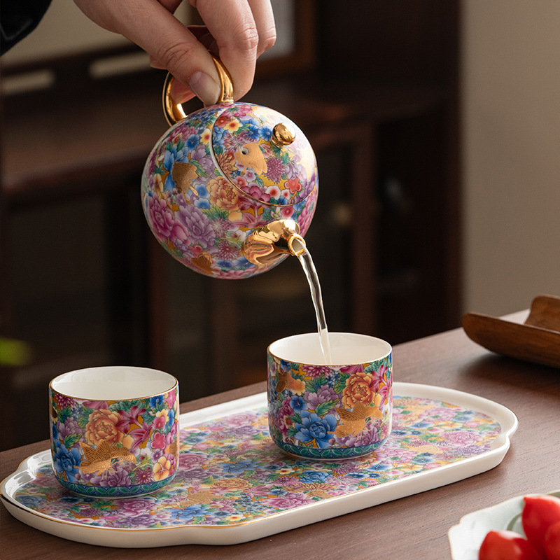 描金萬花琺瑯彩茶具禮盒套裝