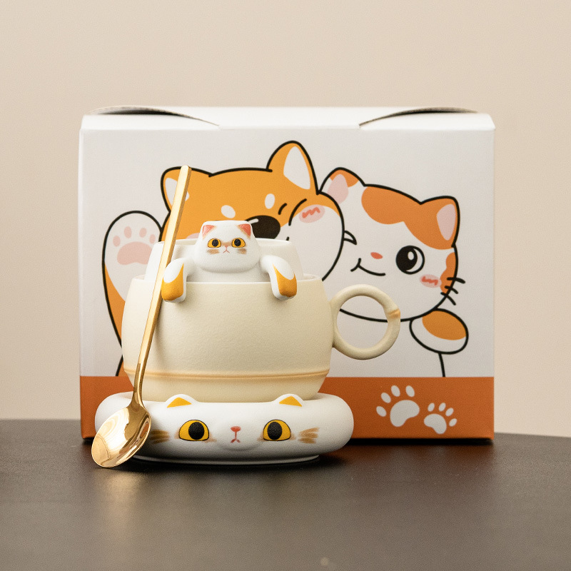 趴趴黃貓帶蓋馬克杯