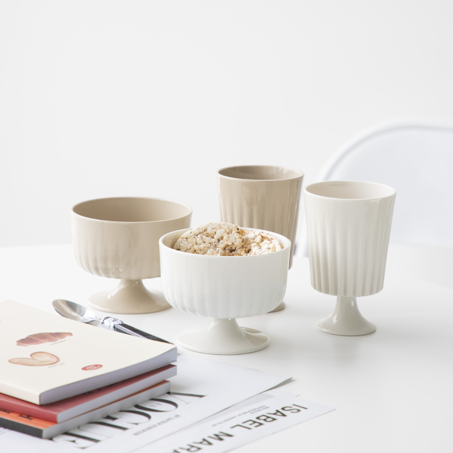 歐式陶瓷浮雕高腳冰激凌杯家居咖啡杯