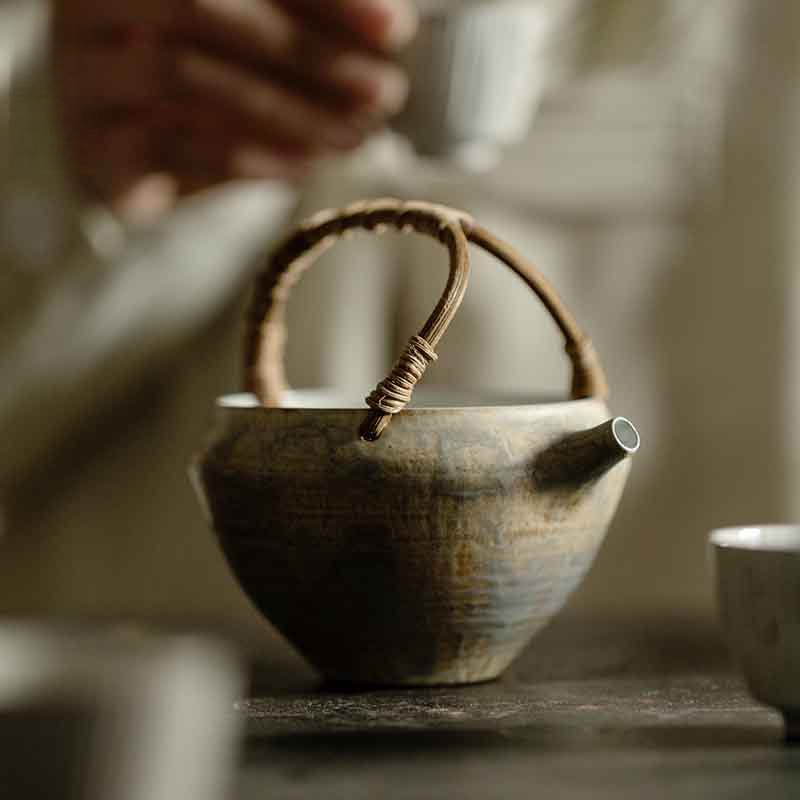 純手工日式粗陶竹編茶海