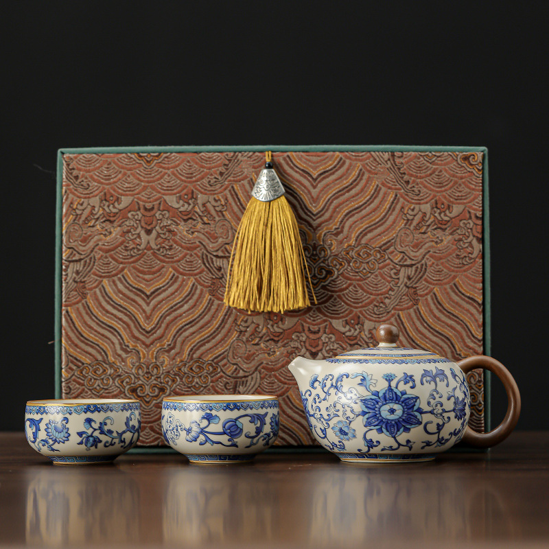 纏枝蓮汝窯功夫茶具套裝