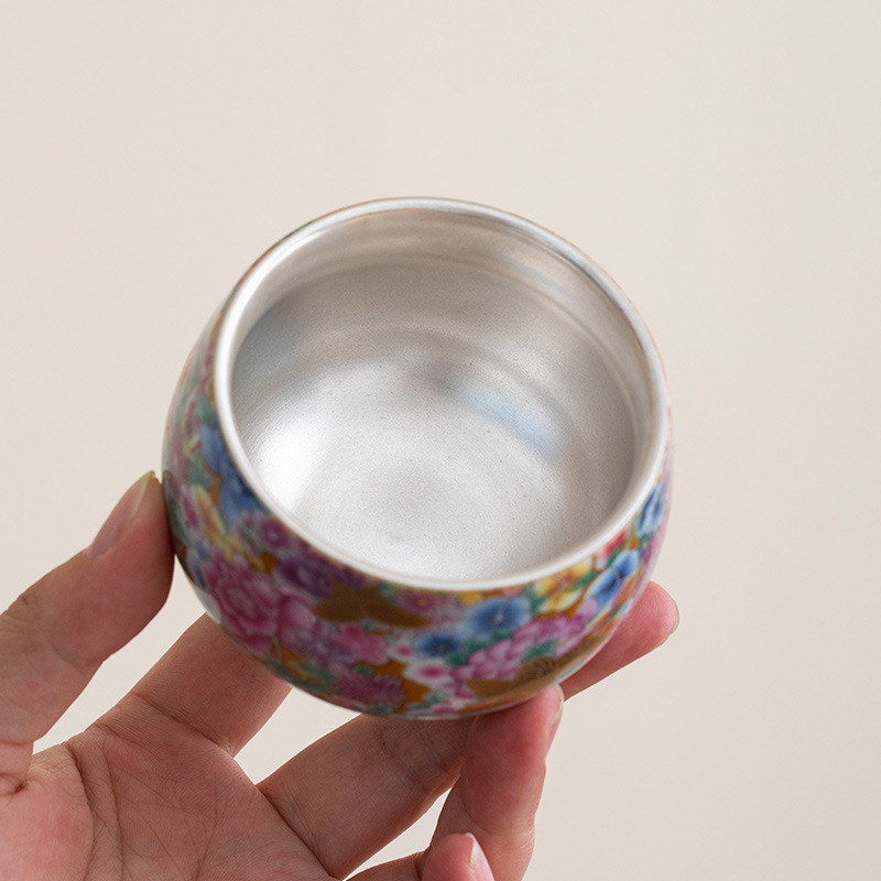 琺瑯彩鎏銀萬花主人杯