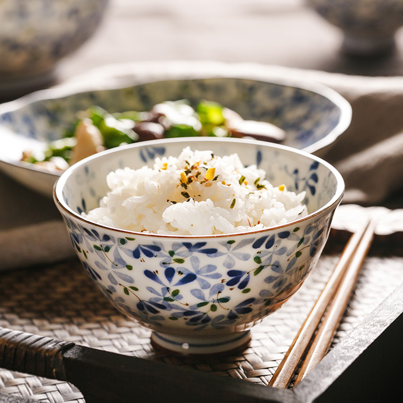 日本進口美濃燒小藍芽輕量米飯碗