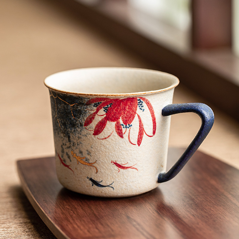 青花火石紅荷韻咖啡杯