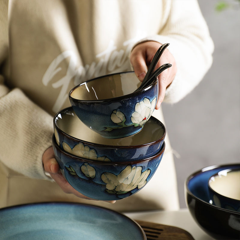玉蘭花陶瓷餐具釉下彩飯碗湯碗套裝