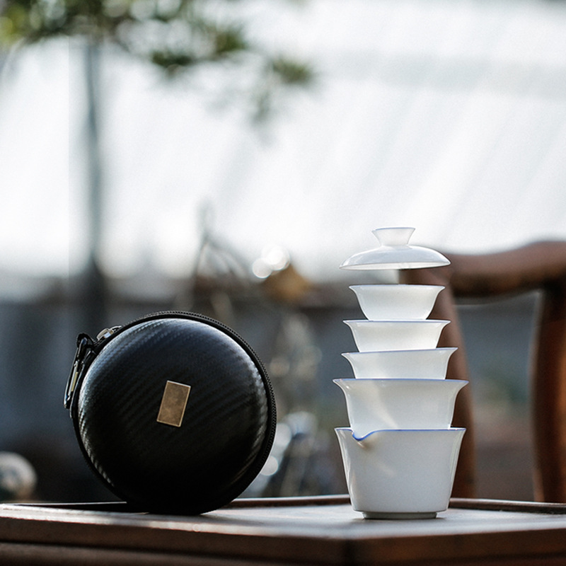 快客杯一壺三杯白瓷蓋碗