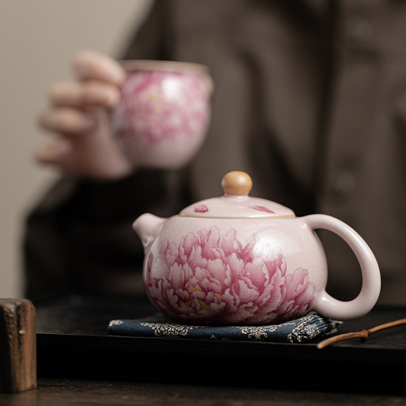 國色天香仿古粉汝牡丹西施壺