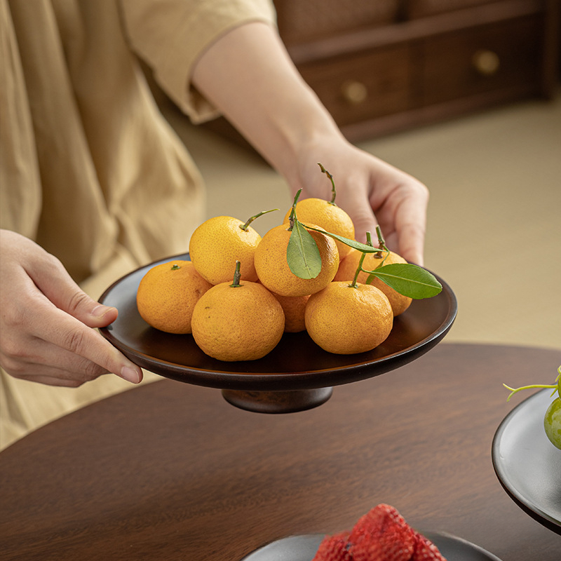 重竹材質圓形日式茶點高腳盤