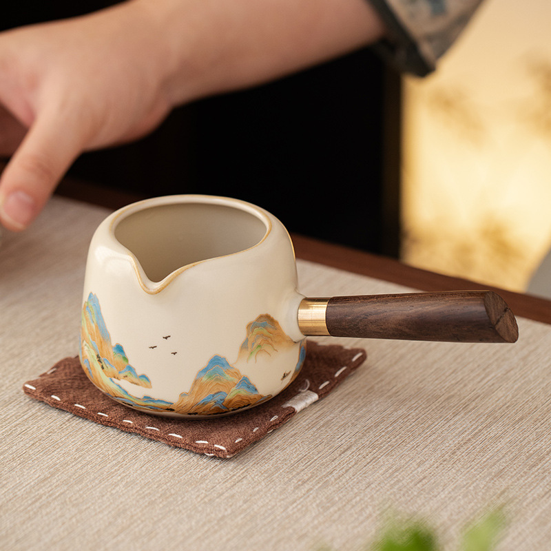 汝窯江山側把公道杯