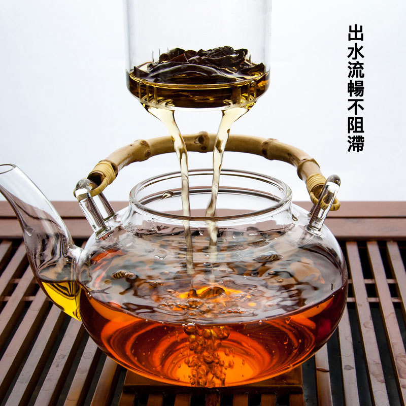 復古竹子把提梁加厚玻璃茶壺