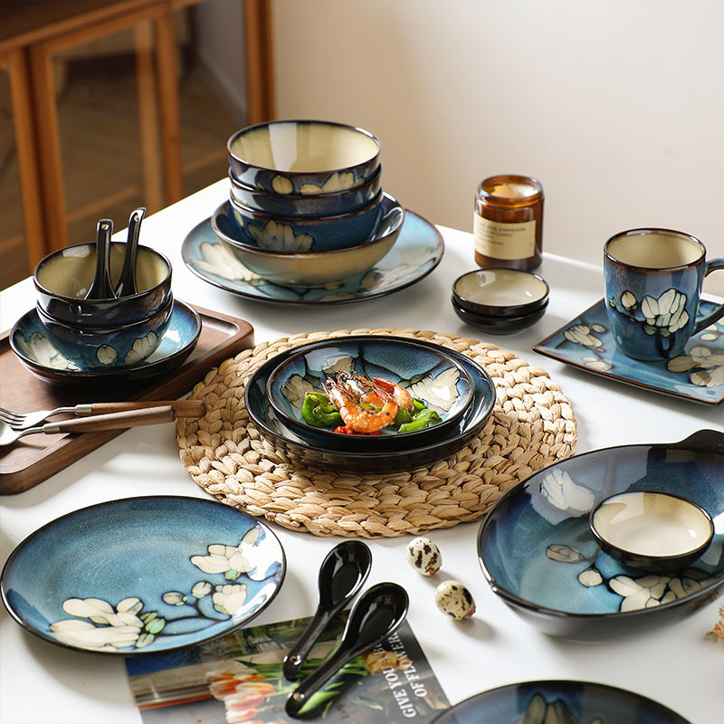 玉蘭花陶瓷餐具釉下彩飯碗湯碗套裝