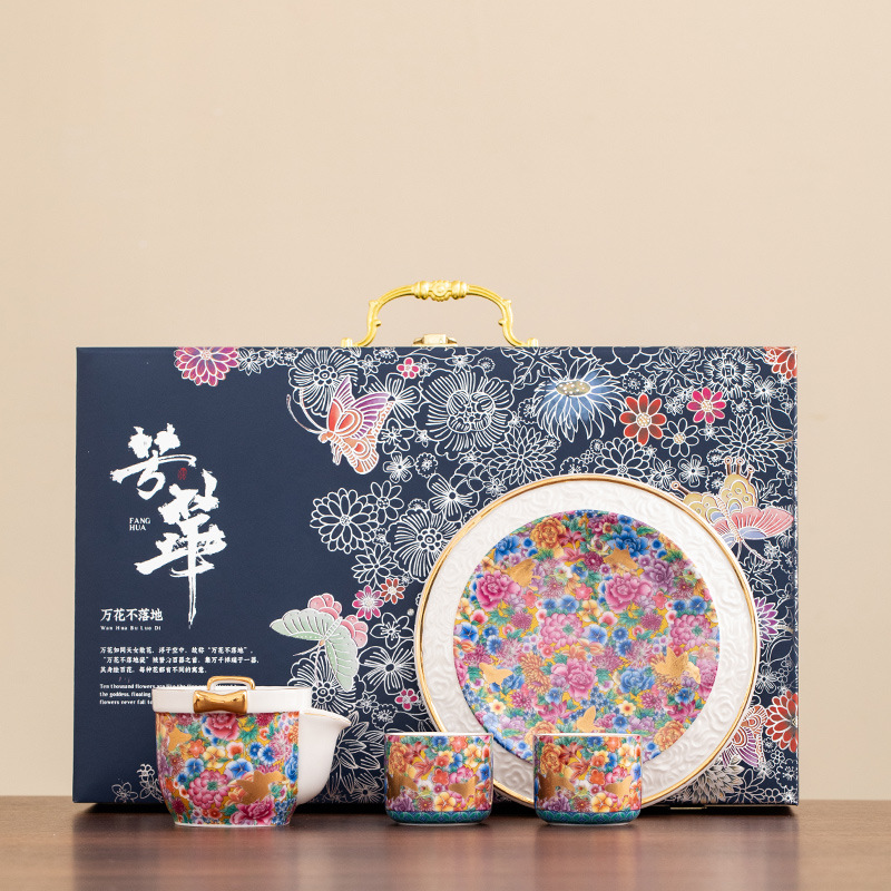 琺瑯彩芳華陶瓷一壺二杯