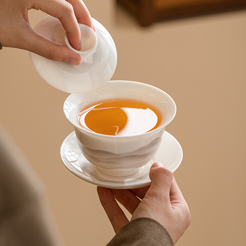 羊脂玉蓋碗功夫茶具泡茶碗