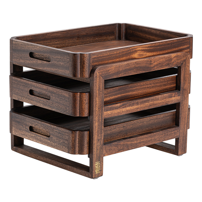 胡桃木多層抽屜式案頭收納盒