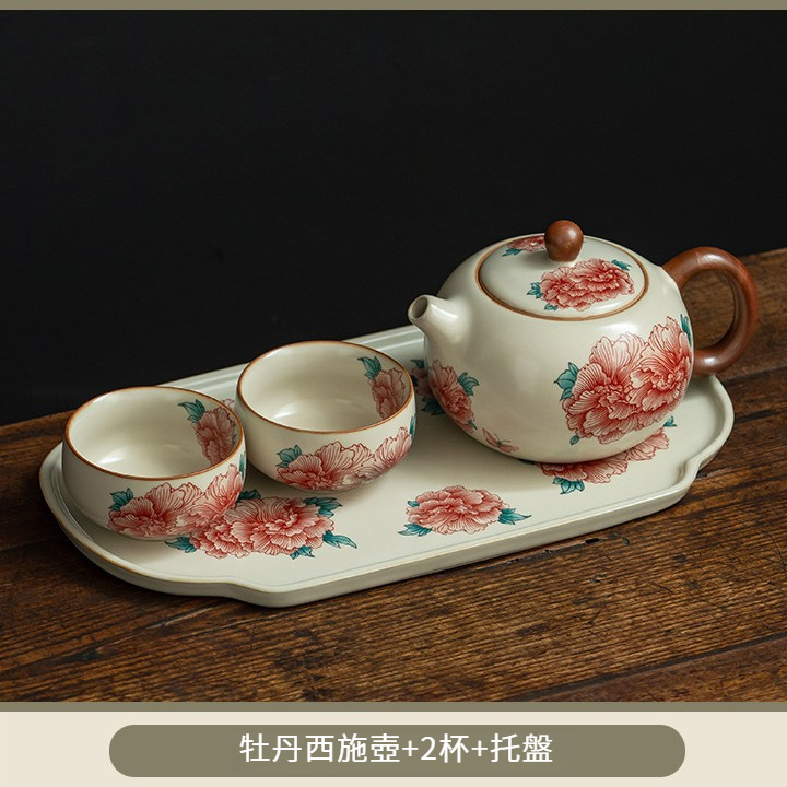 汝窯牡丹花西施壺套組