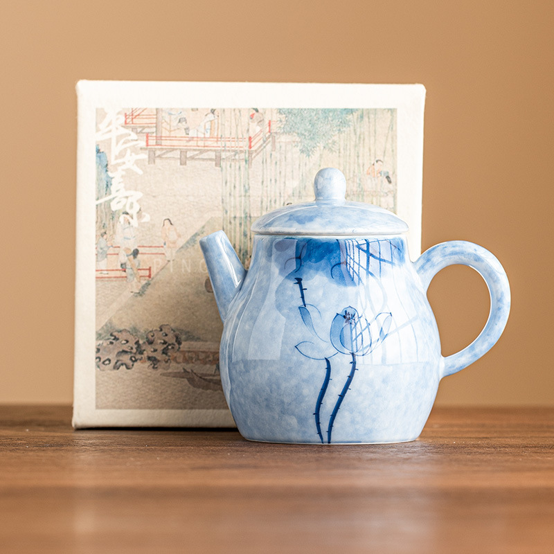 手繪藍蓮花集鼎壺