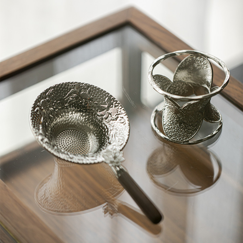 錘紋蓮花茶漏組含底座