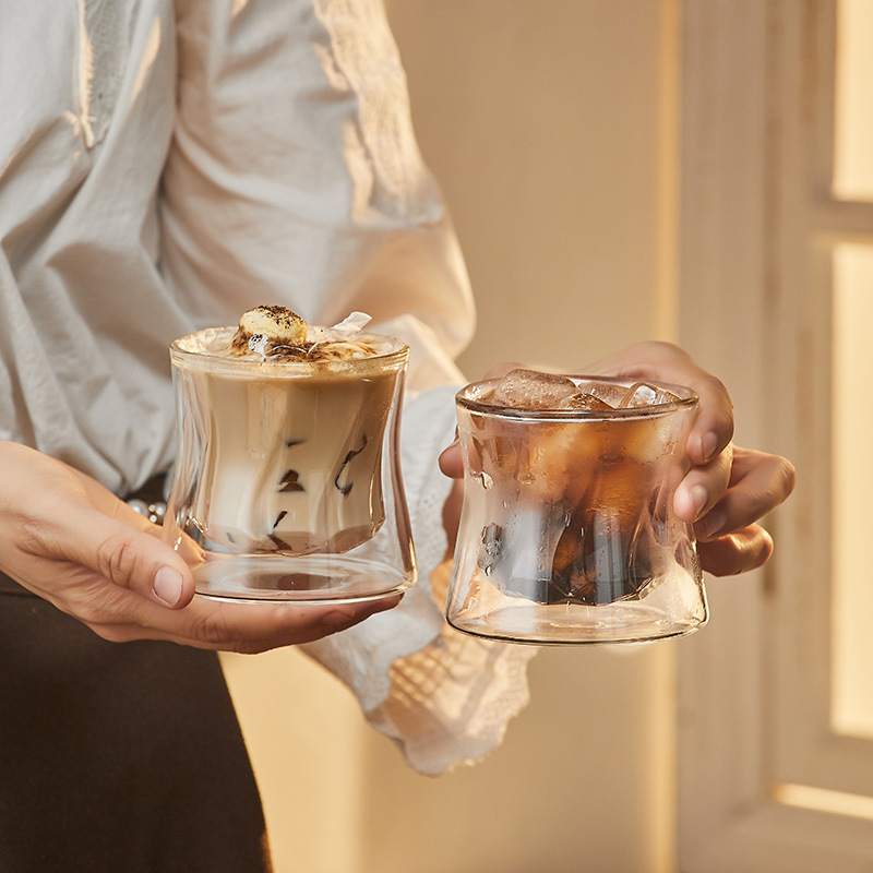 美索米亞高顏值雙層束腰玻璃咖啡杯