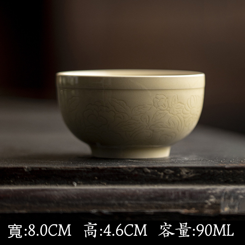 越窑青瓷雕刻主人杯