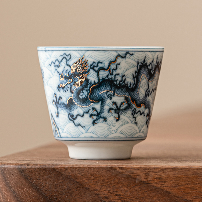 金銀錯青花龍紋主人杯茶杯品茗杯