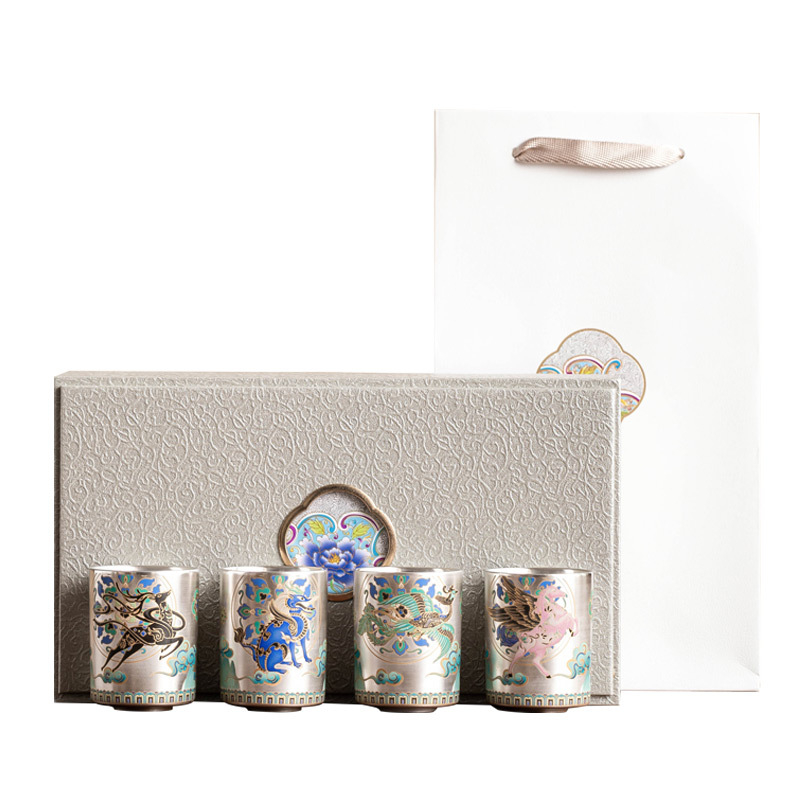 鎏銀四只裝直身杯