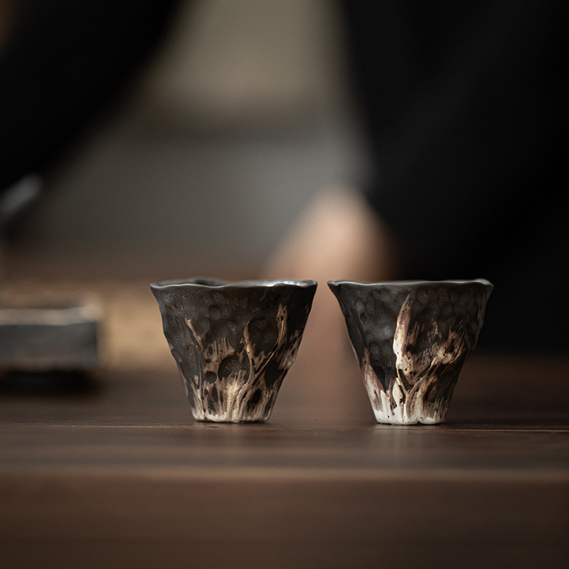 侘寂風蓮韻粗陶品茗杯