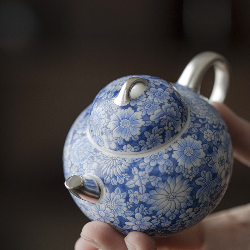 鎏銀青花一壺一杯套裝禮盒套裝