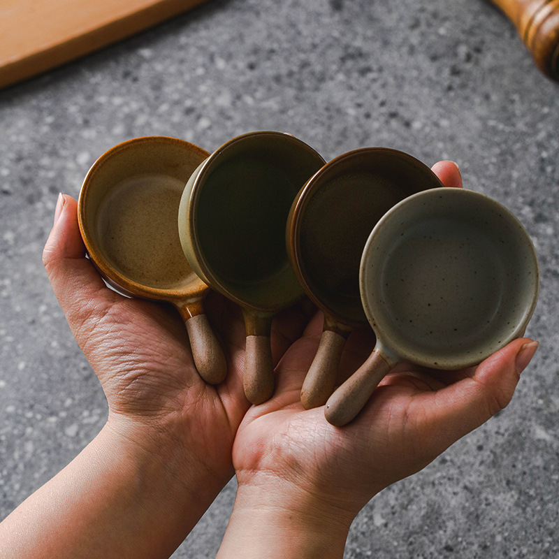 日式粗陶帶柄蘸料碟