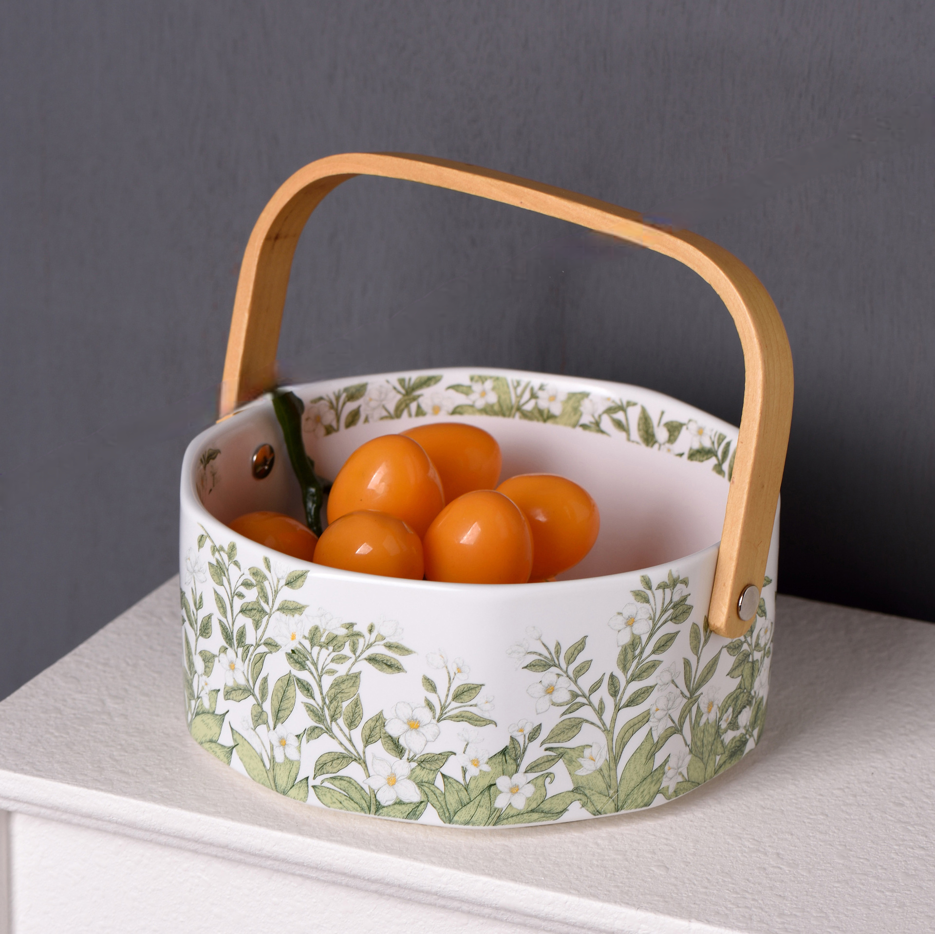 茉莉花手提陶瓷水果籃