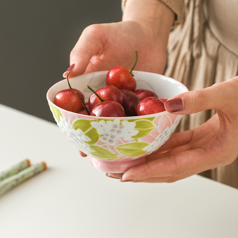 日本進口家用花朵田園風米飯碗