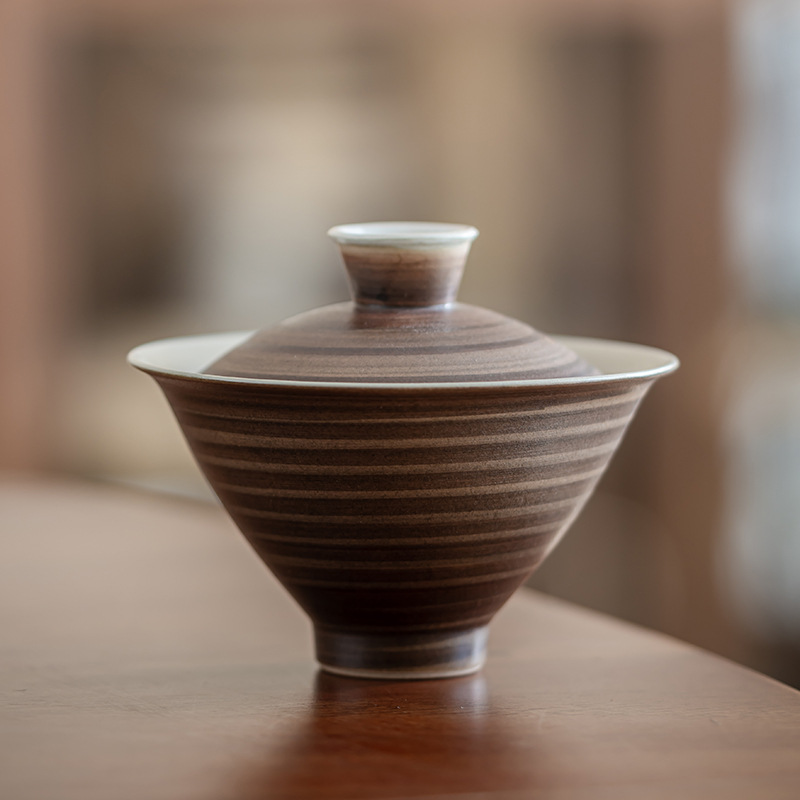 粉引二才斗笠蓋碗