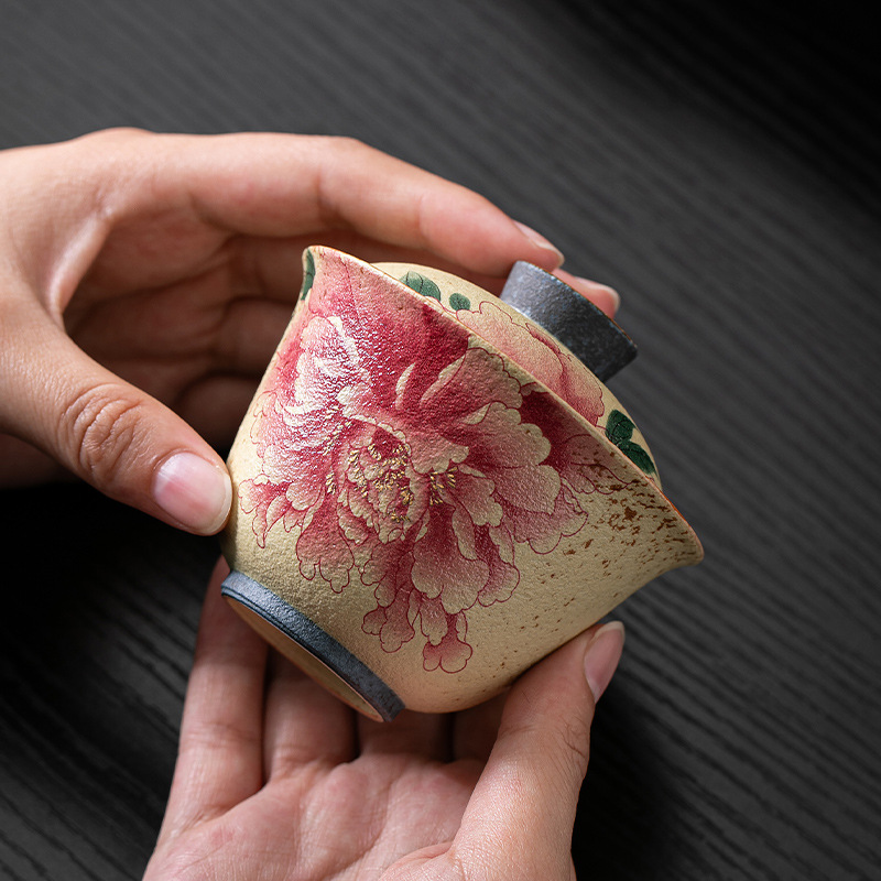 火石紅陶瓷三才蓋碗