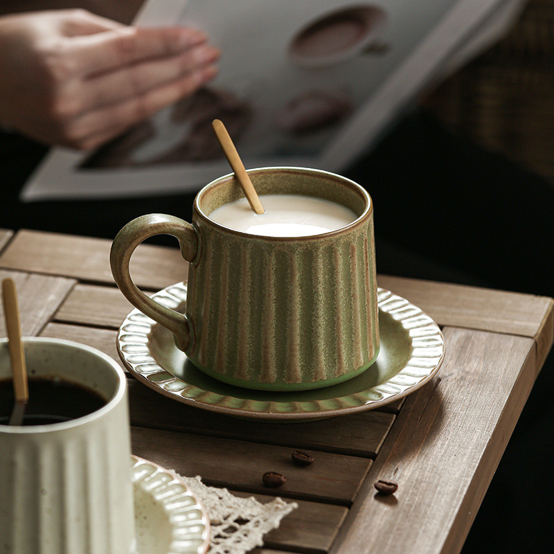 復古豎紋咖啡杯碟