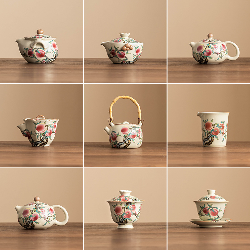 汝窯粉彩九桃茶具