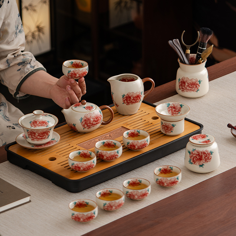 汝窯牡丹花茶具套組