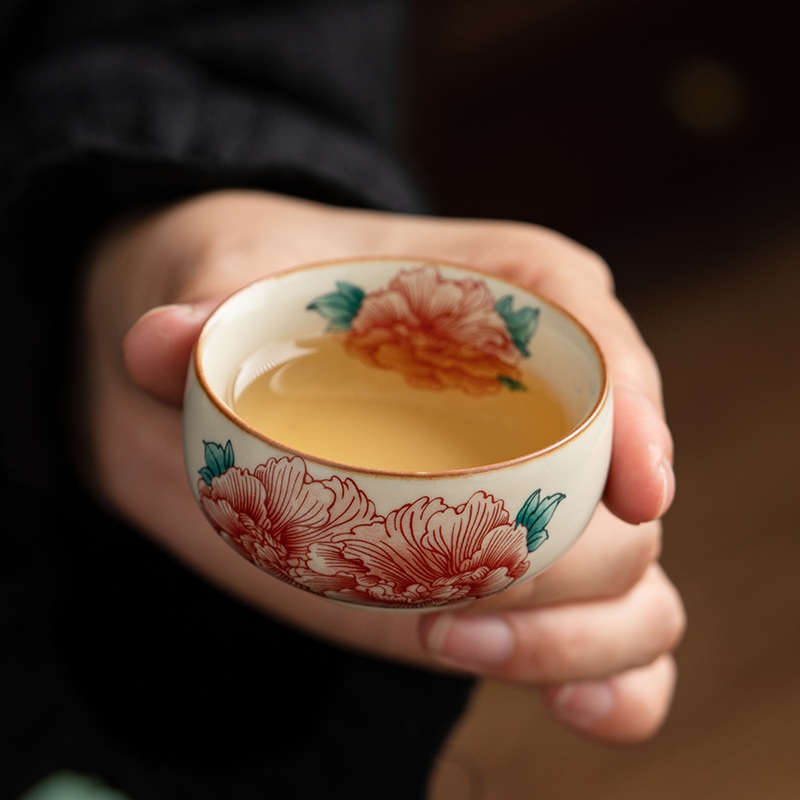 汝窯牡丹花品茗杯