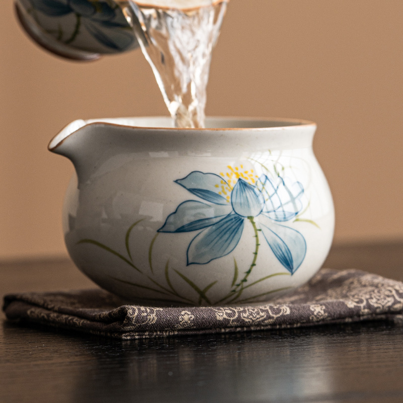 草木灰藍荷花分茶器