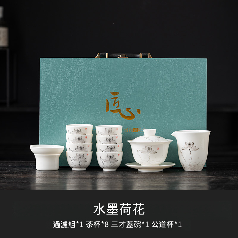 手繪羊脂玉懸停三才蓋碗