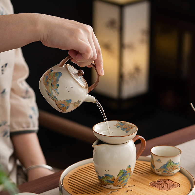 汝窯千裡江山功夫茶具茶盤套裝