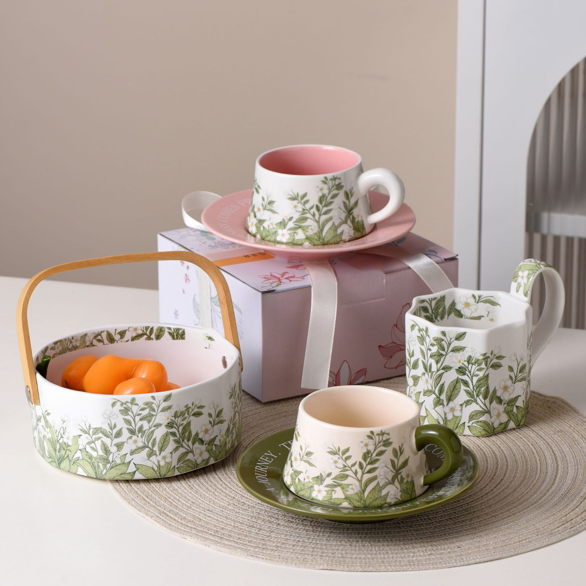 茉莉花手提陶瓷水果籃