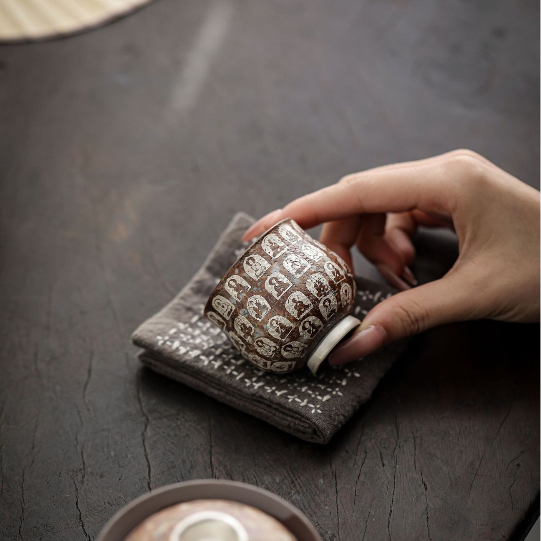 中式禪意茶杯萬佛鎏銀品茗杯