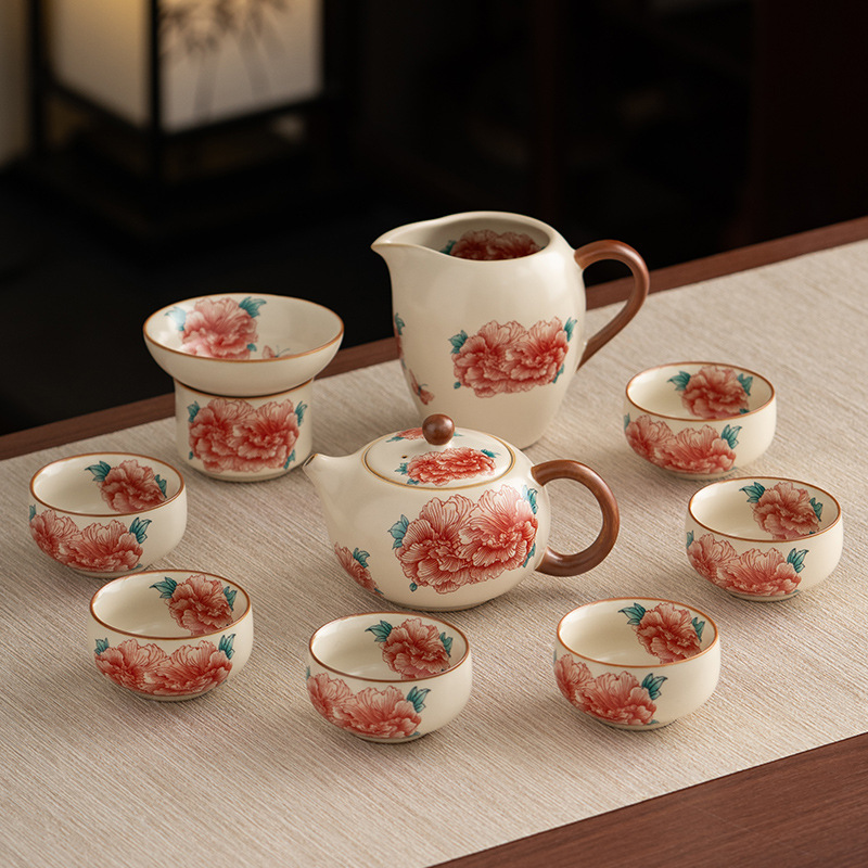 汝窯牡丹花茶具套組