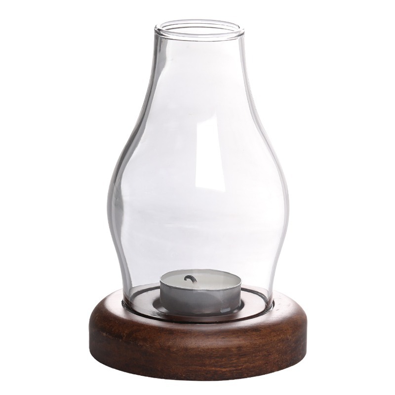 復古簡約竹制玻璃防風蠟燭燈