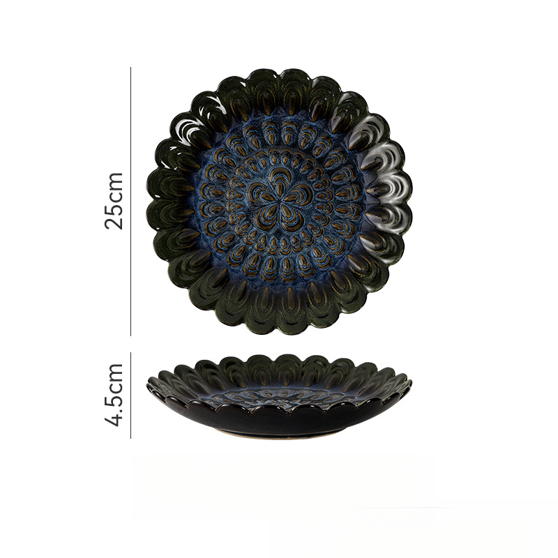 日式窯變陶瓷花瓣盤